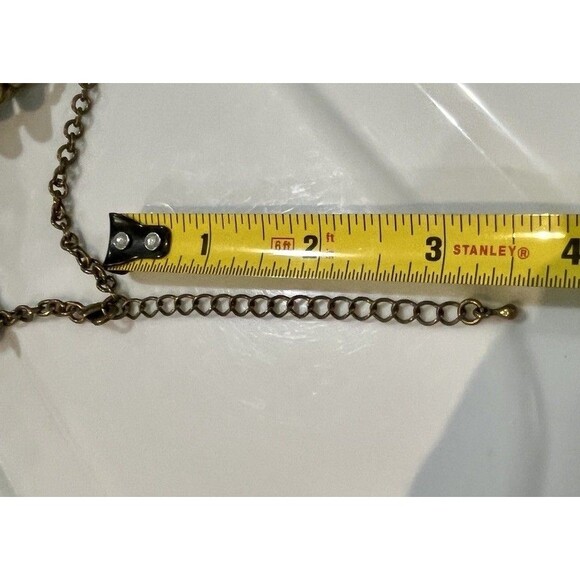 Gold Tone Olive Green Acrylic Beaded Bib Statement Necklace Egyptian Revival - Picture 5 of 5